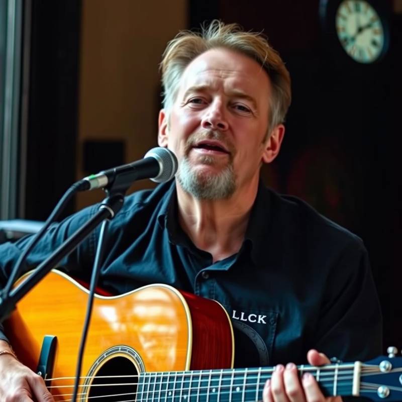 Foto van Thomas van Dijk, een rock-zangcoach met een gitaar